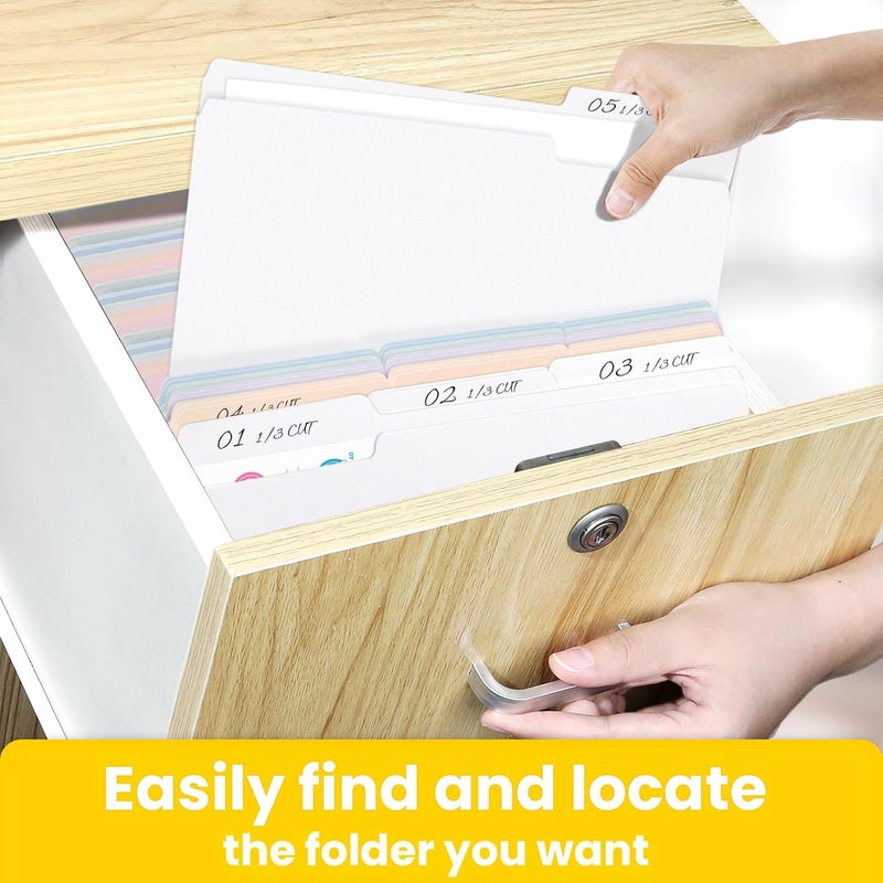 SUNEE File Folders Letter Size White, 100 Pack Manilla Folders 8.5 x 11 1/3-Cut Tabs, Colored File Folders Office Home School for Documents Files Paper - Image 3